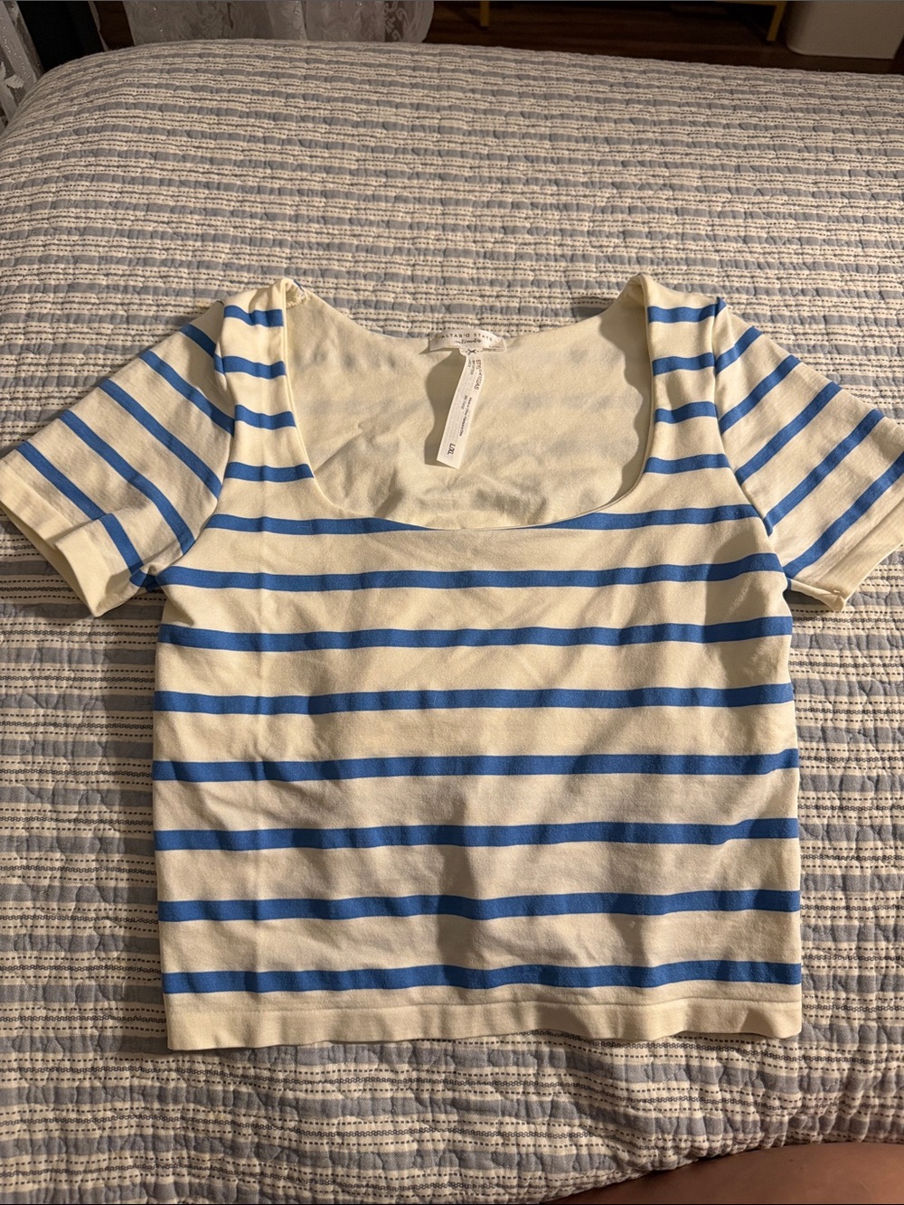 NWOT Altar'd State Blue & White Striped Scoop Neck crop top with shelf bra